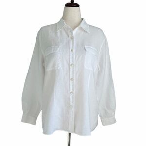 Talbots Irish Linen Fitted White Button Front Shirt Womens Size 14 Runs Small